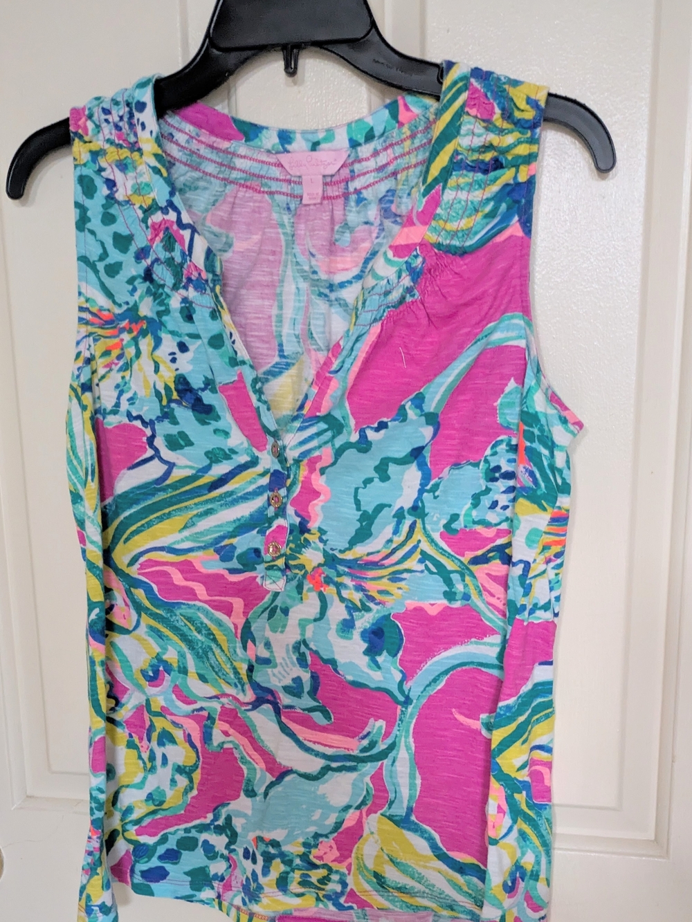 Lilly Pulitzer Pink Multi Floral-Print Henley Tank